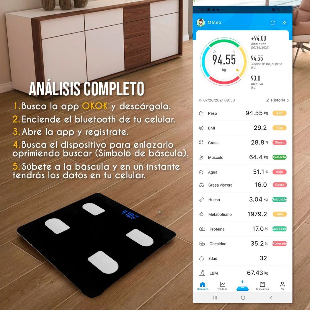 Báscula digital inteligente Bluetooth ⭐⭐⭐⭐⭐