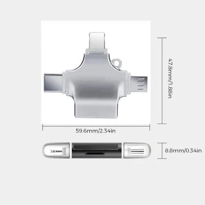 Adaptador OTG 4 en 1 – Transfiere Fotos y Videos al Instante en iPhone, Android y Pc