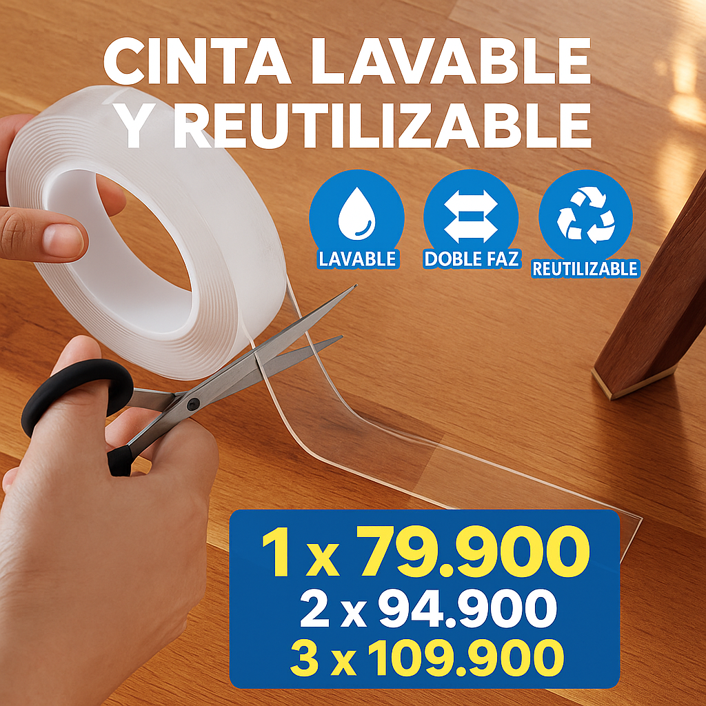 PROMO 3x1 Cinta Doble Faz Lavable Y Reutilizable