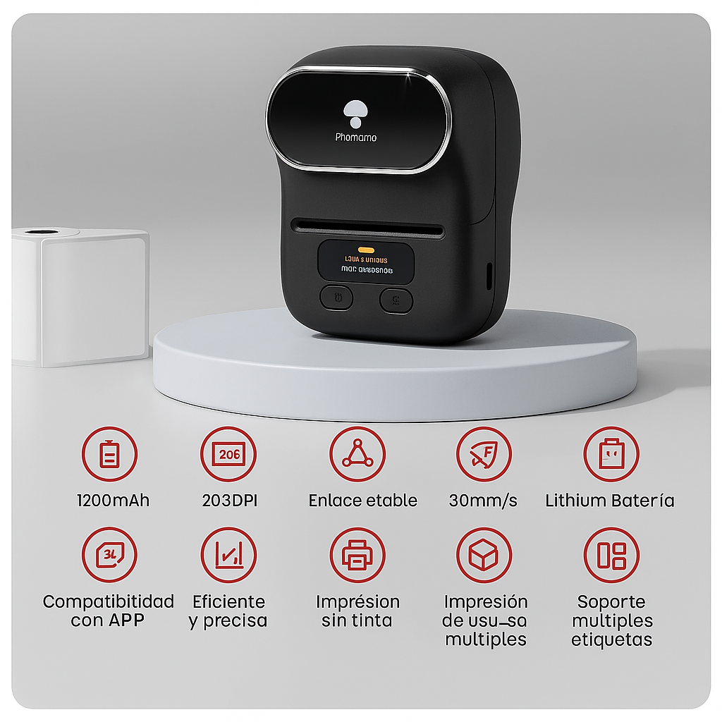 Phomemo® M110 – Mini impresora + 4 Rollos Gratis | Etiqueta como un profesional, no necesita tinta.