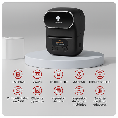 Phomemo® M110 – Mini impresora + 4 Rollos Gratis | Etiqueta como un profesional, no necesita tinta.