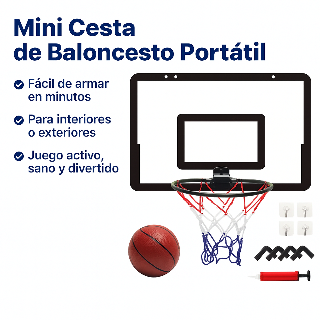 Mini Cesta de Basket Portátil – Convierte cualquier puerta en una mini cancha lista para jugar