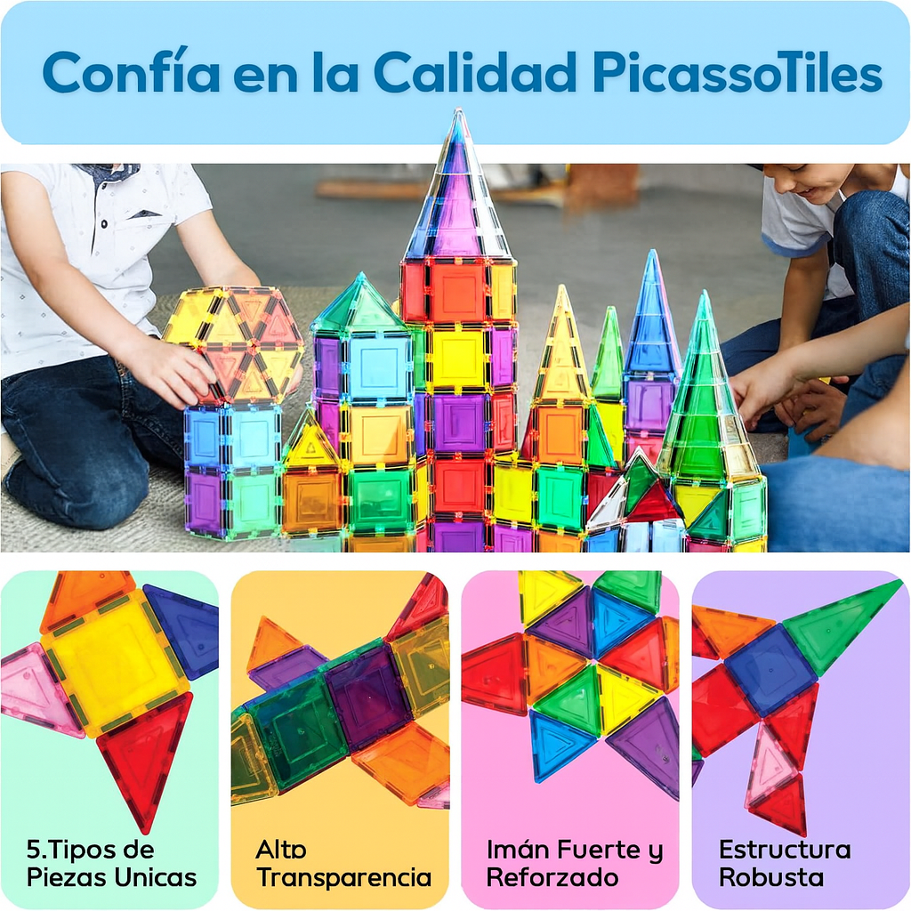 PicassoTiles - Set de bloques azulejos magnéticos de construcció