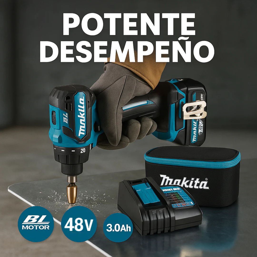 Taladro Inalámbrico 3 en 1 MAKITA | Taladro + Destornillador + Percutor + 26 accesorios y dos baterias.
